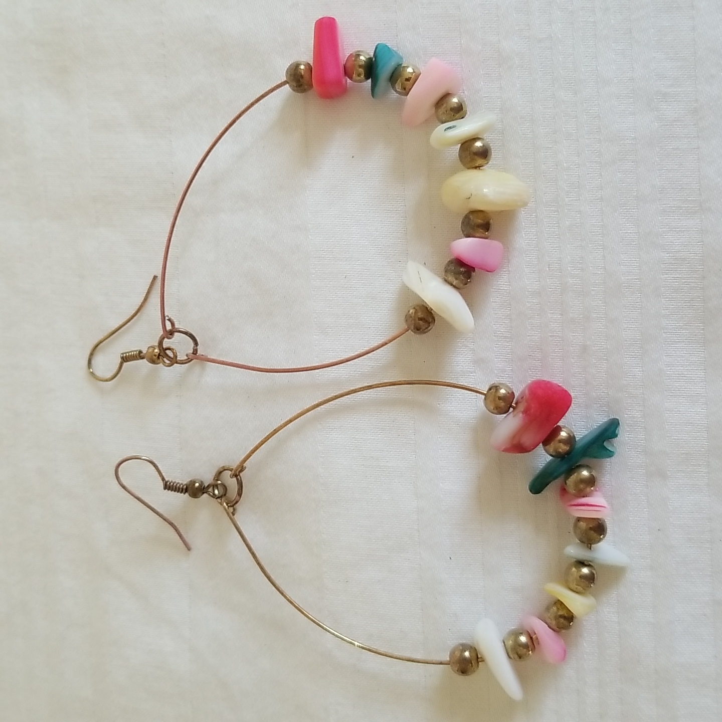 Vintage Genuine Gemstones Glass Hoop Earrings